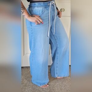 High Rise Palazzo Jeans in Light Wash